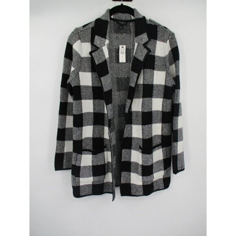 Talbots Womens Blazer P Petites Black White Plaid Business Casual Cotton Preppy